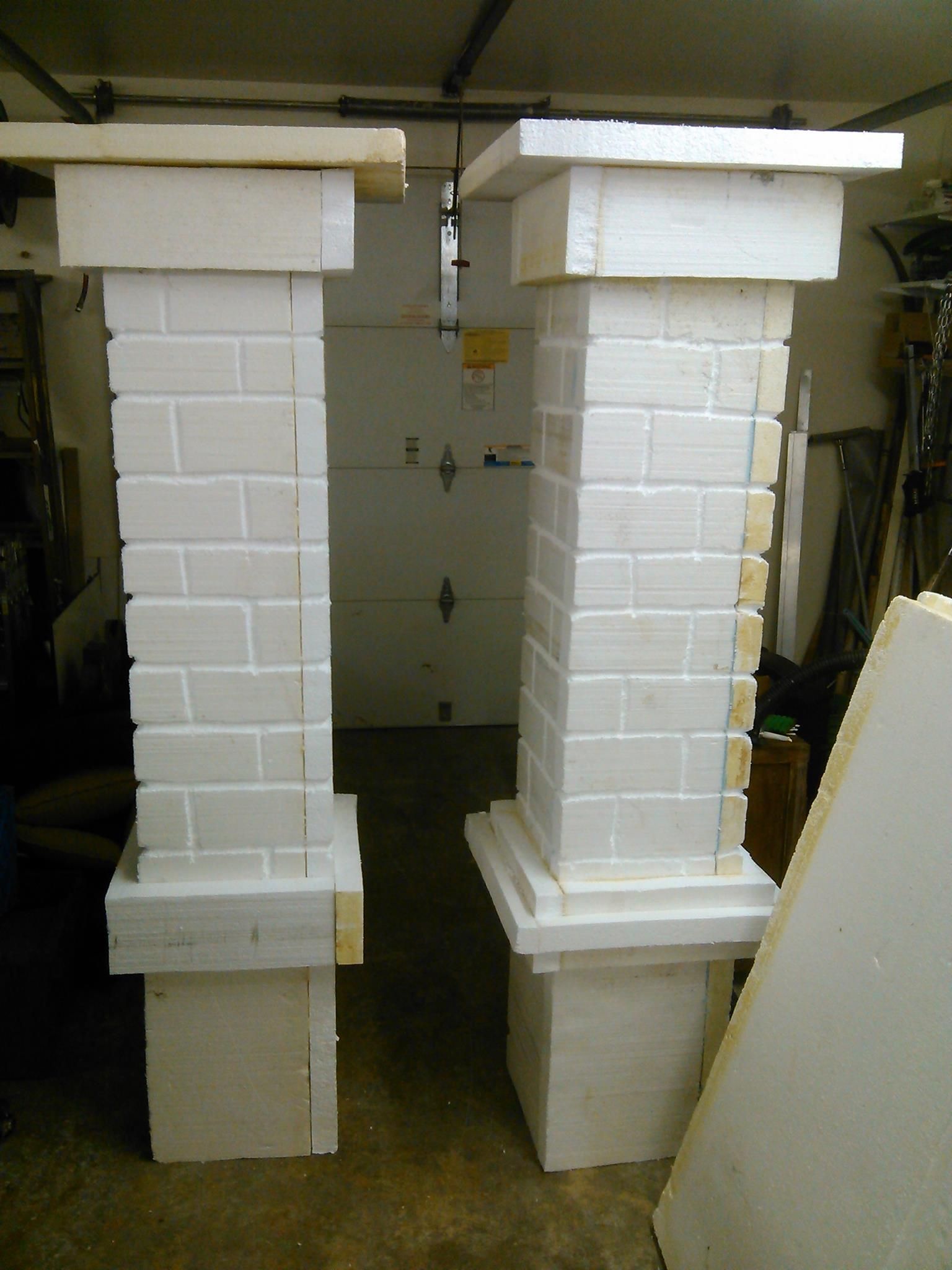 Close-up of carved foam brick texture with mortar gaps