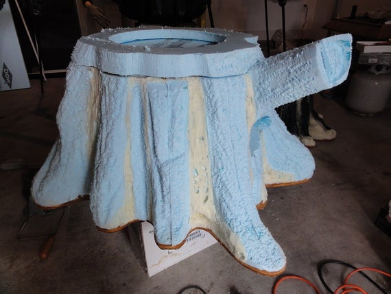 Foam shaped into bark texture using a hacksaw blade